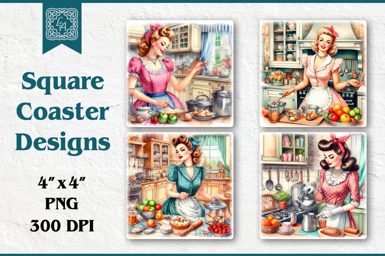 Vintage Home Coaster Design, 4 PNG