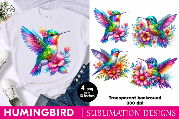 Rainbow Hummingbird sublimation print design PNG