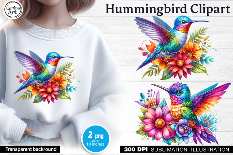 Rainbow Hummingbird sublimation print design PNG