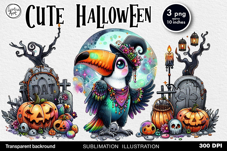 Whimsical Halloween Bird. PNG sublimation