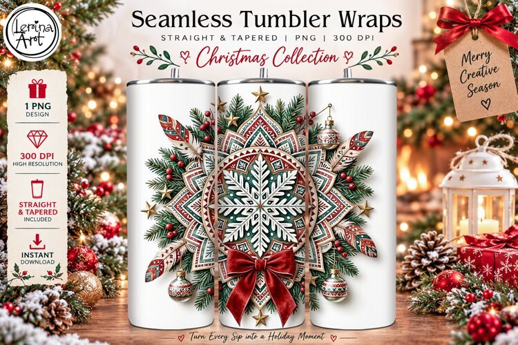 Boho Christmas Tumbler Wrap 20 oz