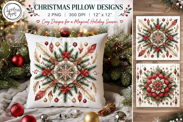 Christmas Pillow Design. Boho. Christmas Sublimation