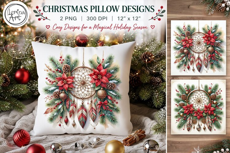 Christmas Pillow Design. Boho. Christmas Sublimation example image 1