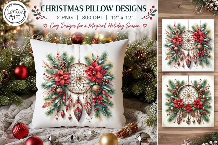 Christmas Pillow Design. Boho. Christmas Sublimation