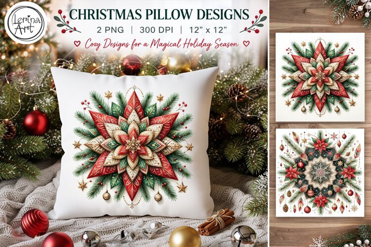 Christmas Pillow Design. Boho. Christmas Sublimation example image 1