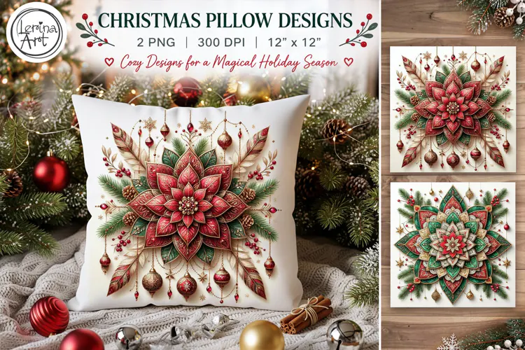 Christmas Pillow Design. Boho. Christmas Sublimation