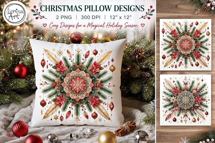 Christmas Pillow Design. Boho. Christmas Sublimation example image 1