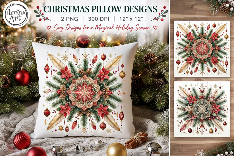 Christmas Pillow Design. Boho. Christmas Sublimation