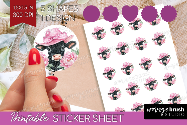 Cow Flowers Round Sticker Cute Farm Printable Sticker Sheet
