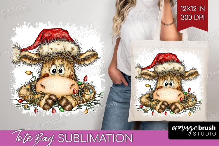 Cow Tangled In Christmas Lights Tote Bag Funny Xmas Tote Bag