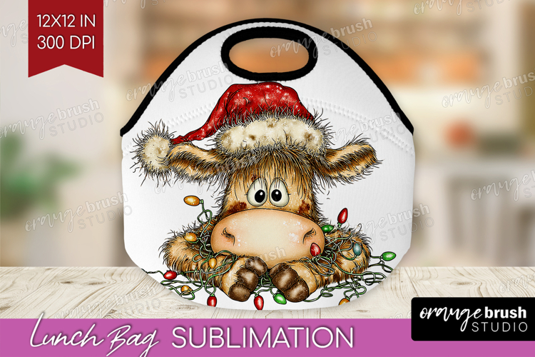 Cow Tangled In Christmas Lights Lunch Bag Funny Xmas Lunch