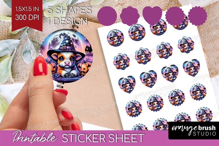 Cow Halloween Round Sticker Cute Animal Printable Sticker