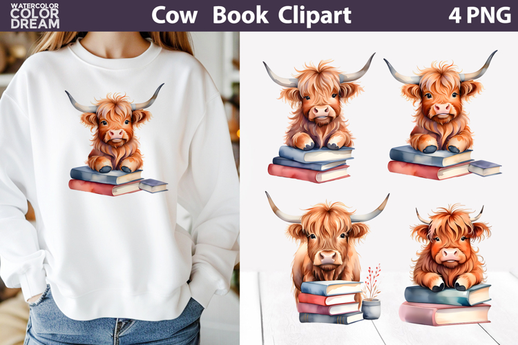 Highland Cow Clipart PNG | Book Lover Sublimation