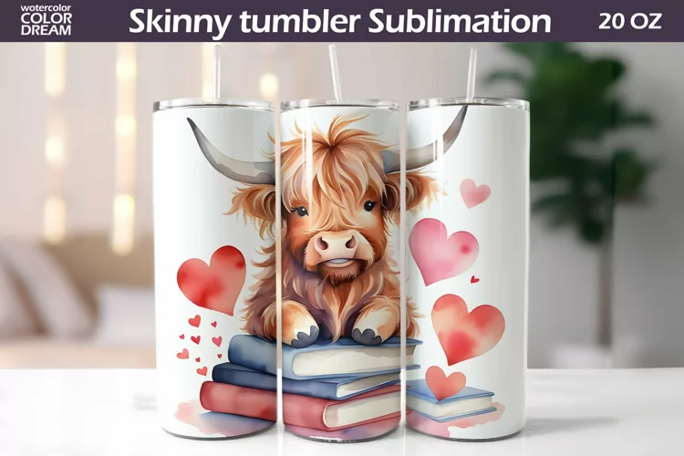 Highland Cow Valentine Tumbler | Valentines Day Tumbler Wrap