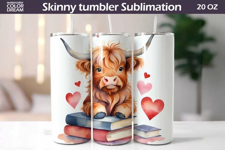 Highland Cow Valentine Tumbler | Valentines Day Tumbler Wrap