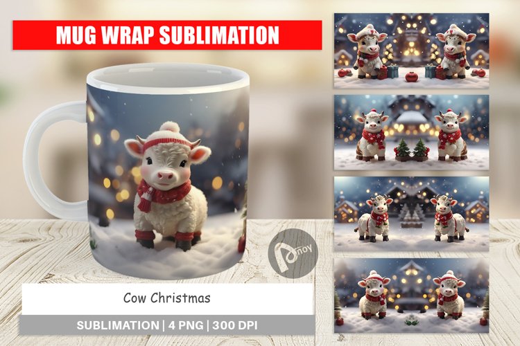 Mug sublimation design Cow Christmas