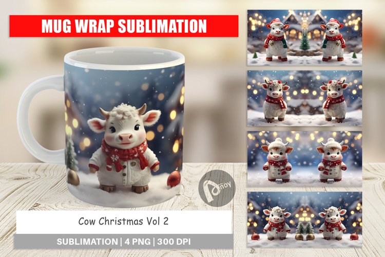 Mug sublimation design Cow Christmas