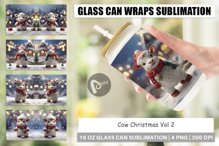 Glass Can Wraps Cow Christmas