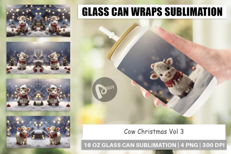 Glass Can Wraps Cow Christmas
