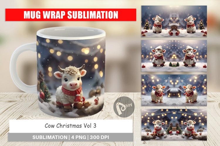 Mug sublimation design Cow Christmas
