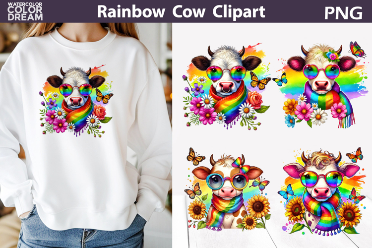 Rainbow Pride Cow Clipart | LGBT Sunflower Shirt Print