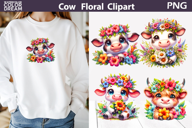 Tropical Cow Clipart | Cute Farm Sublimation