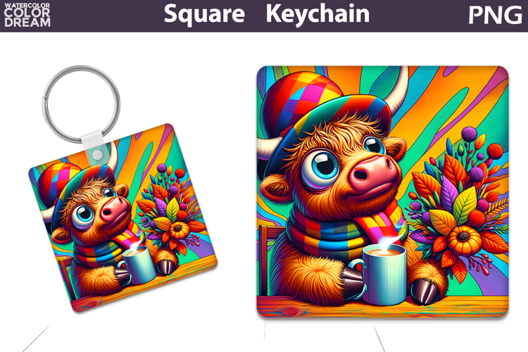 Fall Square Keychain | Funny Cow Coffee Sublimation