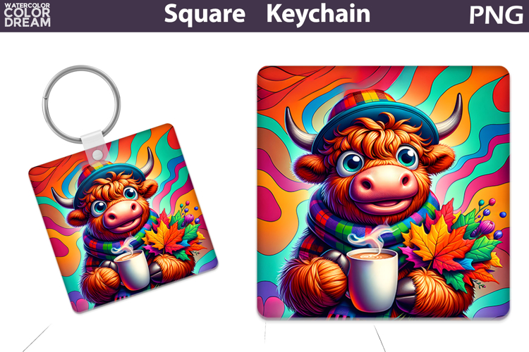 Fall Square Keychain | Funny Cow Coffee Sublimation