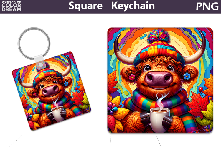 Fall Square Keychain | Funny Cow Coffee Sublimation