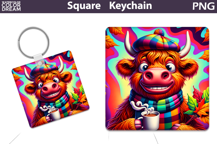 Fall Square Keychain | Funny Cow Coffee Sublimation