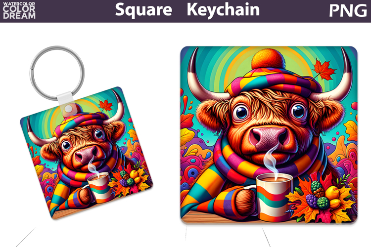 Fall Square Keychain | Funny Cow Coffee Sublimation
