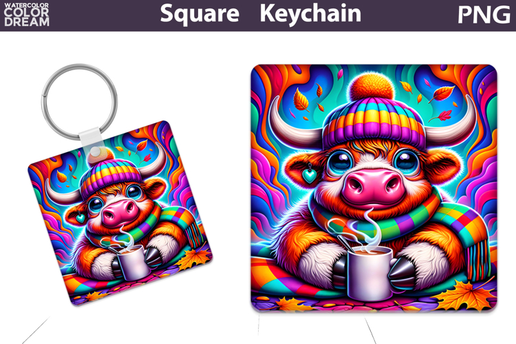 Fall Square Keychain | Funny Cow Coffee Sublimation