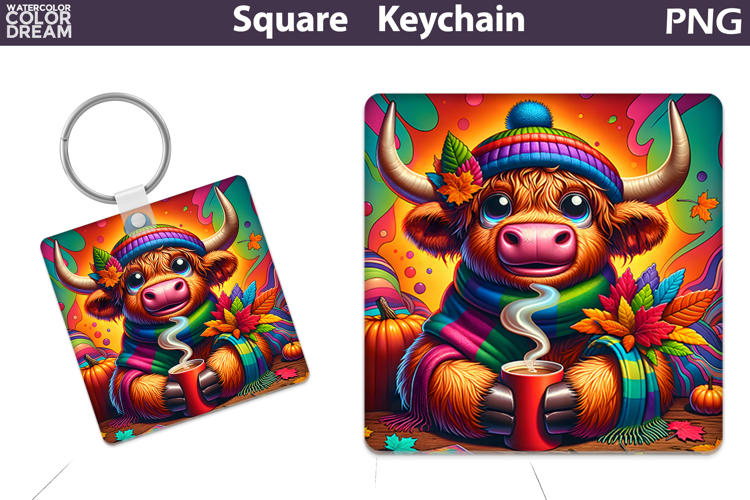 Fall Square Keychain | Funny Cow Coffee Sublimation