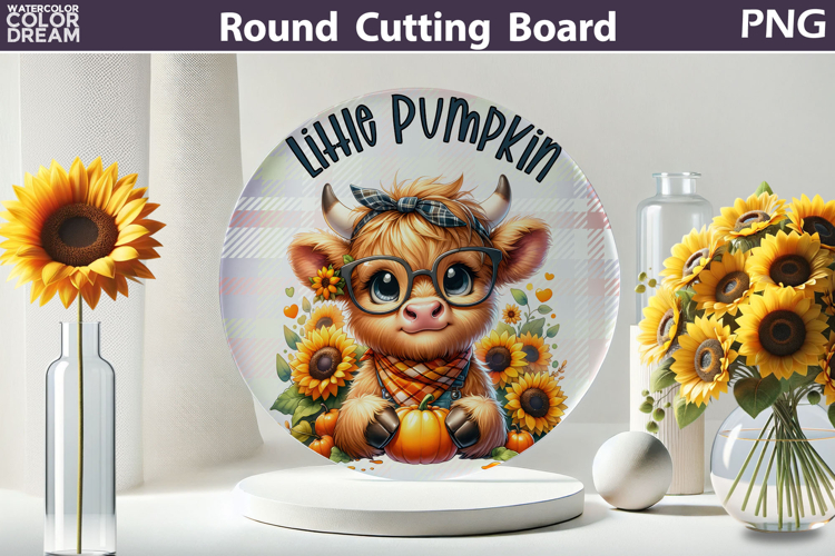 Fall Highland Cow Cutting Board | Little Pumpkin Round
