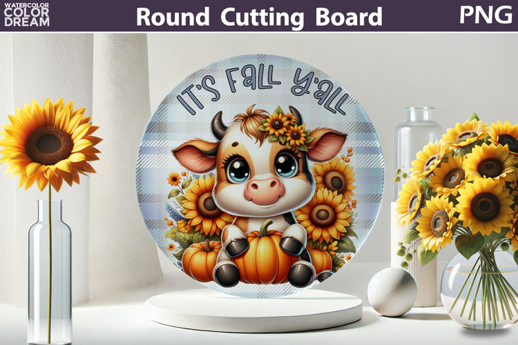 Fall Cow Glass Kitchen Cutting Board | Its Fall Yall Round