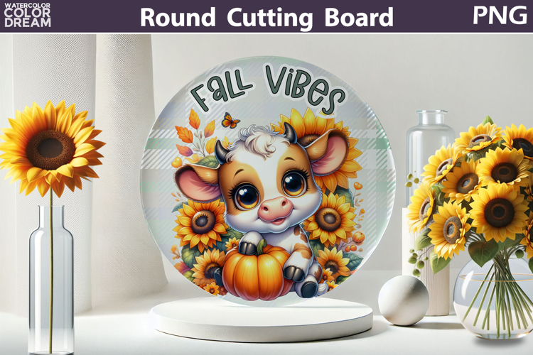 Fall Cow Glass Kitchen Cutting Board | Fall Vibes Round