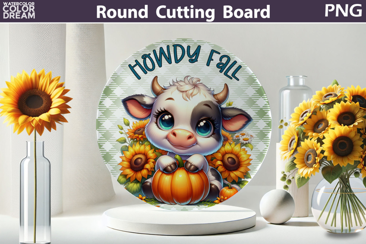 Fall Cow Glass Kitchen Cutting Board | Howdy Fall Round