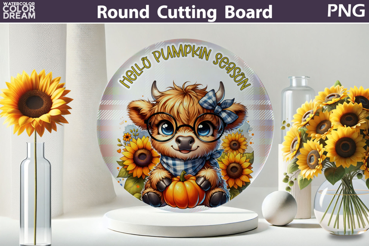 Fall Highland Cow Cutting Board | Hello Pumpkin Season