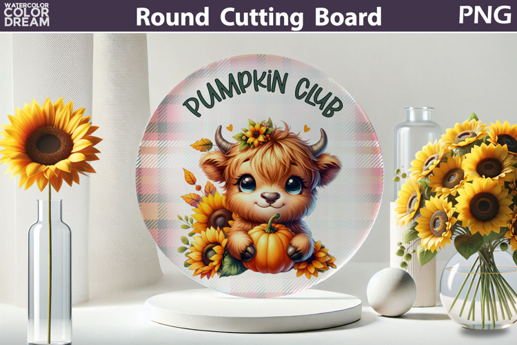 Fall Highland Cow Cutting Board | Pumpkin Club Round