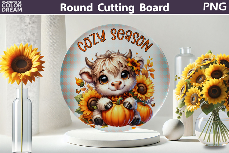 Fall Highland Cow Cutting Board | Cozy Season Round