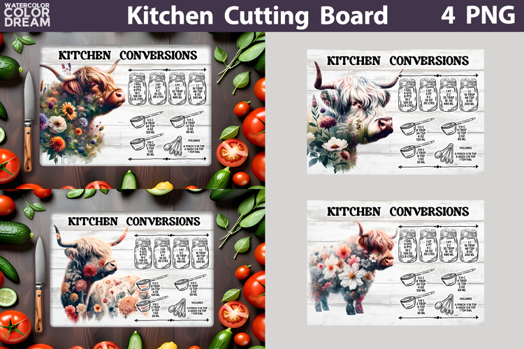 Highland Cow Cutting Board | Kitchen Conversions Chart