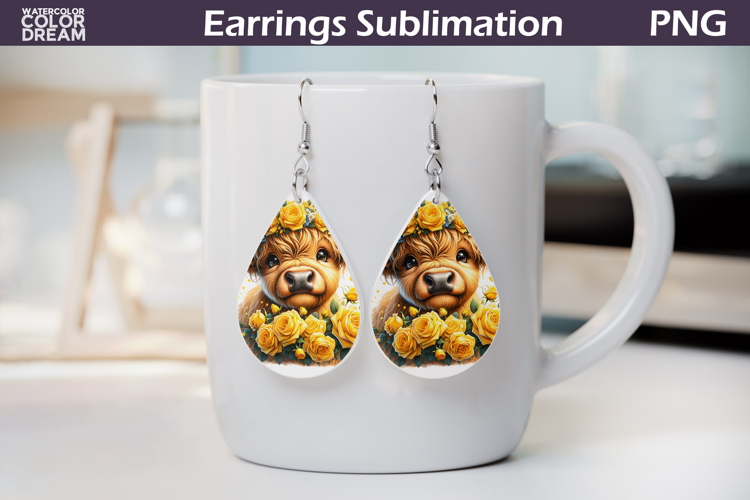Highland Cow Teardrop Earrings | Cow Floral Earrings