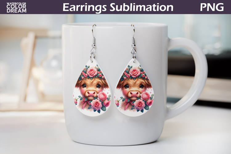 Highland Cow Teardrop Earrings | Cow Floral Earrings