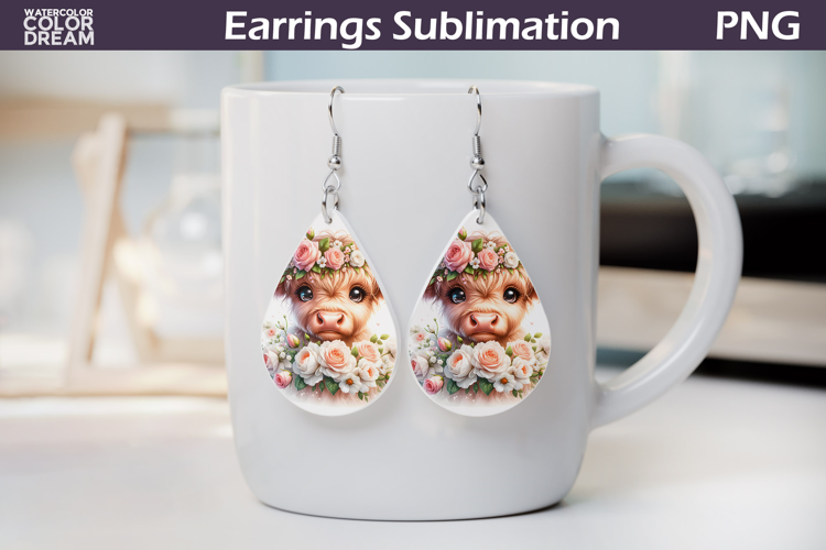 Highland Cow Teardrop Earrings | Cow Floral Earrings