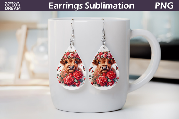 Highland Cow Teardrop Earrings | Cow Floral Earrings