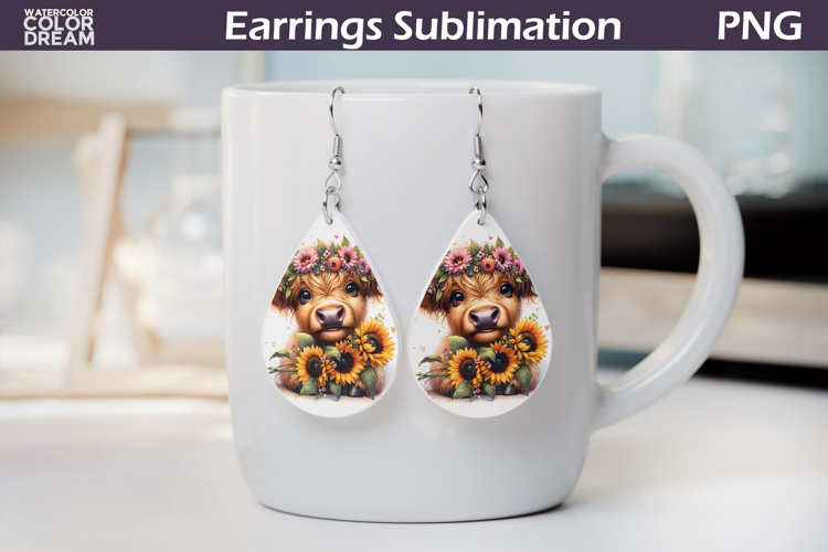 Highland Cow Teardrop Earrings | Cow Floral Earrings