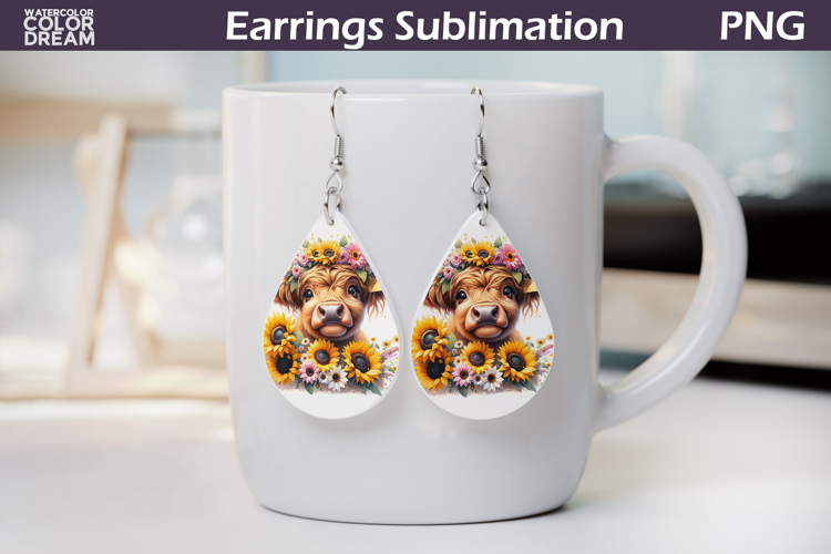 Highland Cow Teardrop Earrings | Cow Floral Earrings