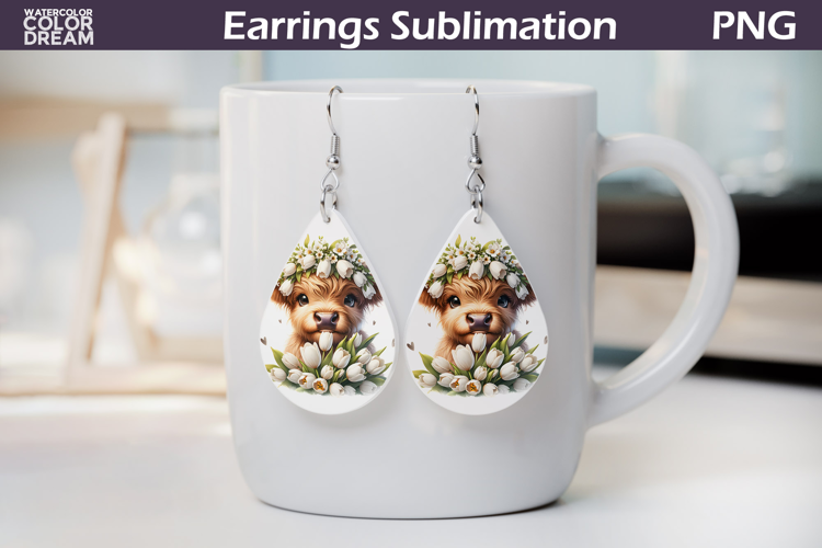 Highland Cow Teardrop Earrings | Cow Floral Earrings