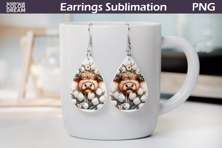 Highland Cow Teardrop Earrings | Cow Floral Earrings