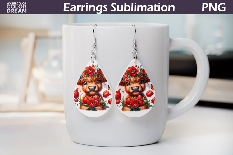 Highland Cow Teardrop Earrings | Cow Floral Earrings